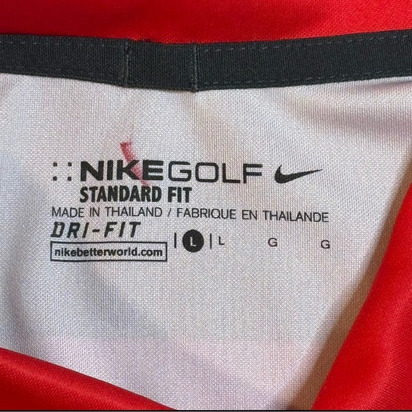 Nike Red Standard Fit Bold Striped Casual Performance Golf Polo Shirt Men Large - Picture 4 of 7